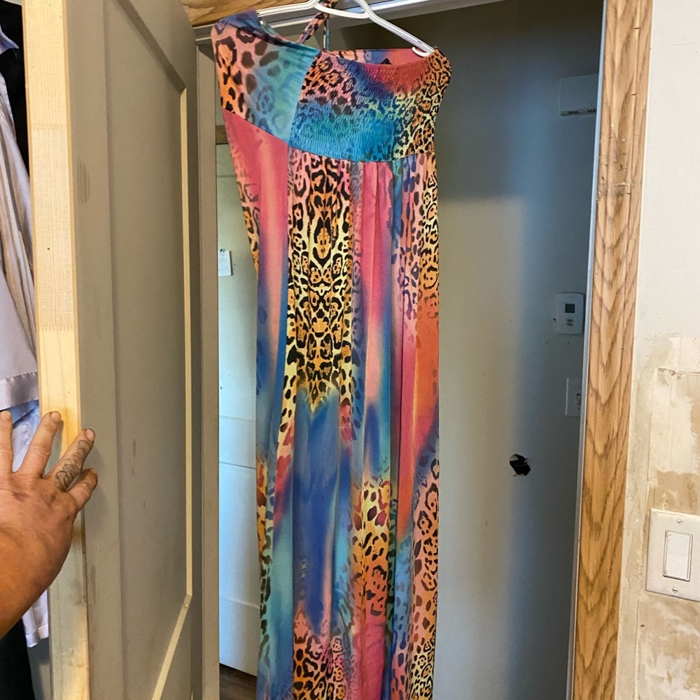 Multi coloured floor length dress size small